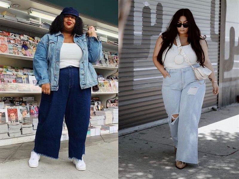 combinações calça wide leg jeans