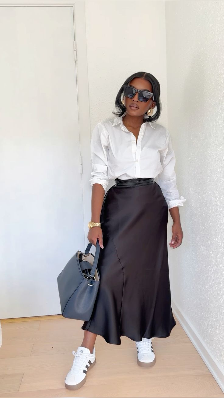 looks com saia de cetim preta