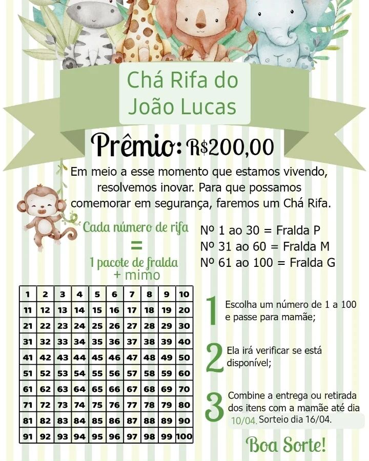 tabela de números chá rifa