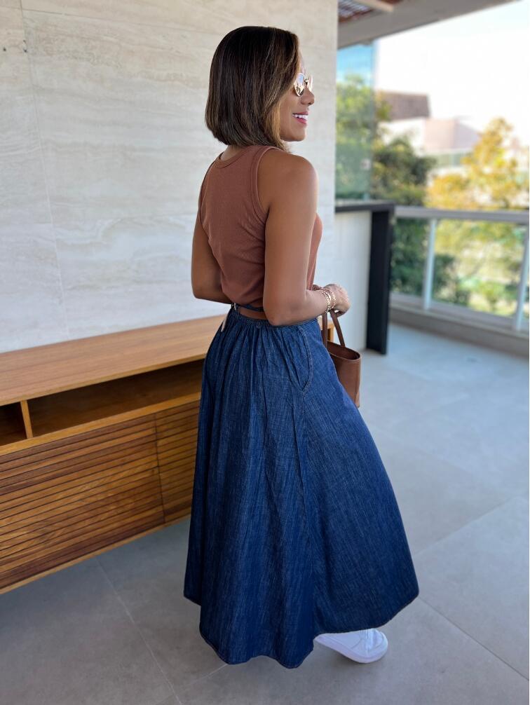 saia jeans longa para inverno