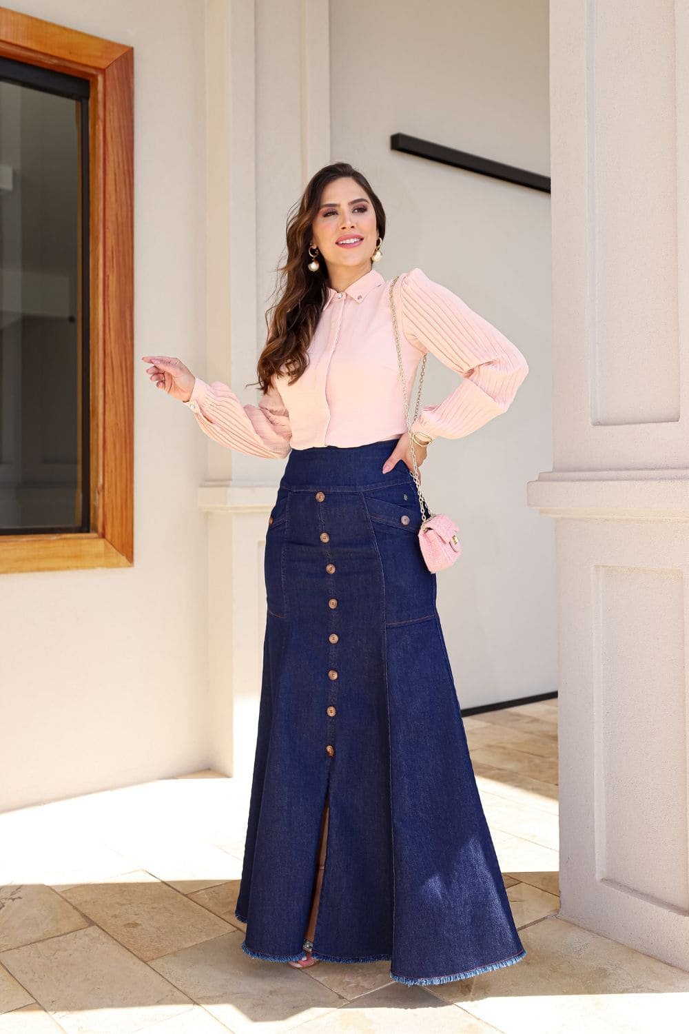 saia jeans longa preta