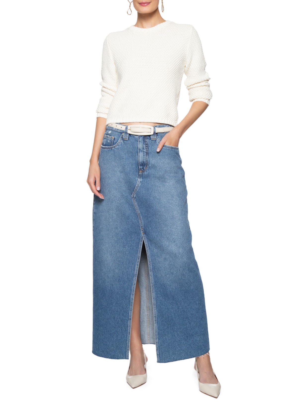 saia jeans longa moderna