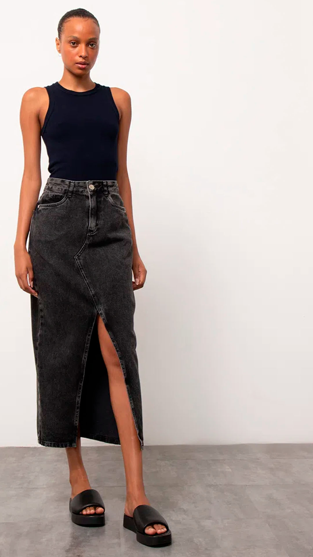 saia jeans longa justa
