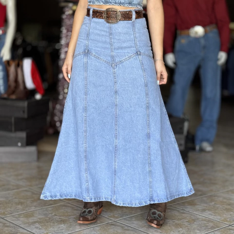 saia jeans longa oversized