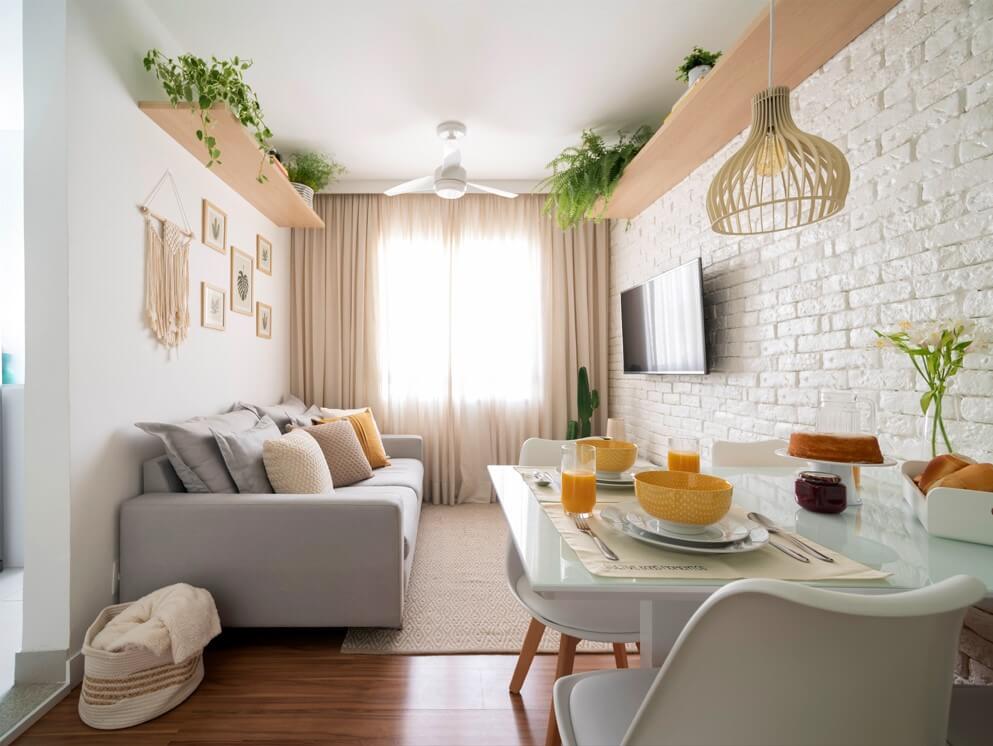 sala de estar compacta e sofisticada