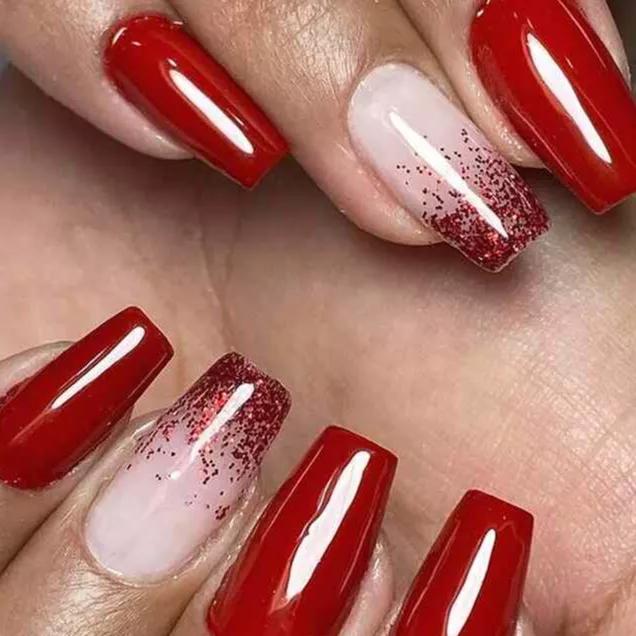 unha vermelha glitter