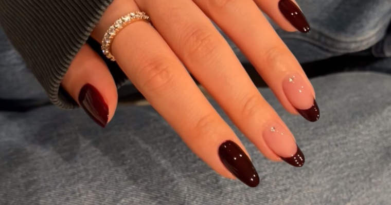 Unhas amendoadas com francesinha
