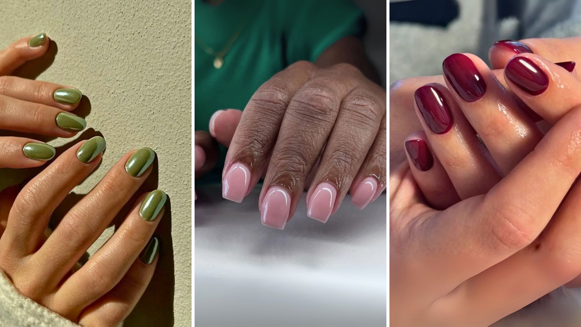 unhas curtas em tons escuros