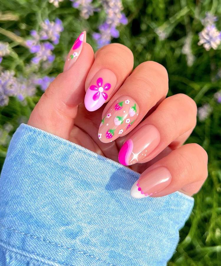 unhas decoradas rosa 3D