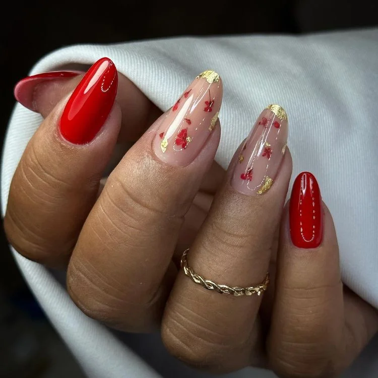alongamento de unhas vermelhas em gel