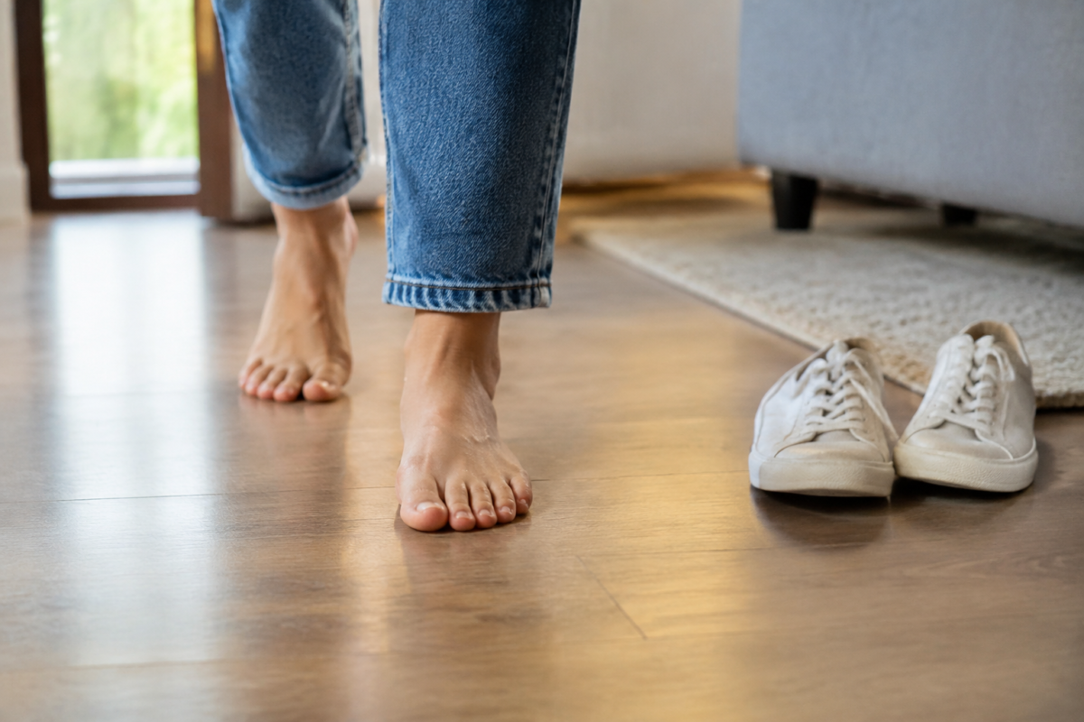 Andar descalço em casa pode ajudar os pés, mas exige cuidados