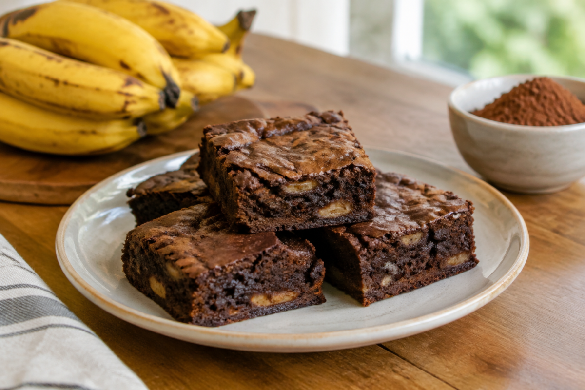 Brownie de banana e cacau leva três ingredientes e não tem açúcar adicionado