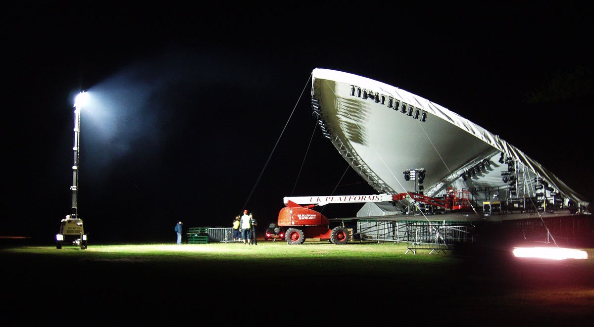 early in the week at the Big Chill music festival in the uk. setting up the stage over night.