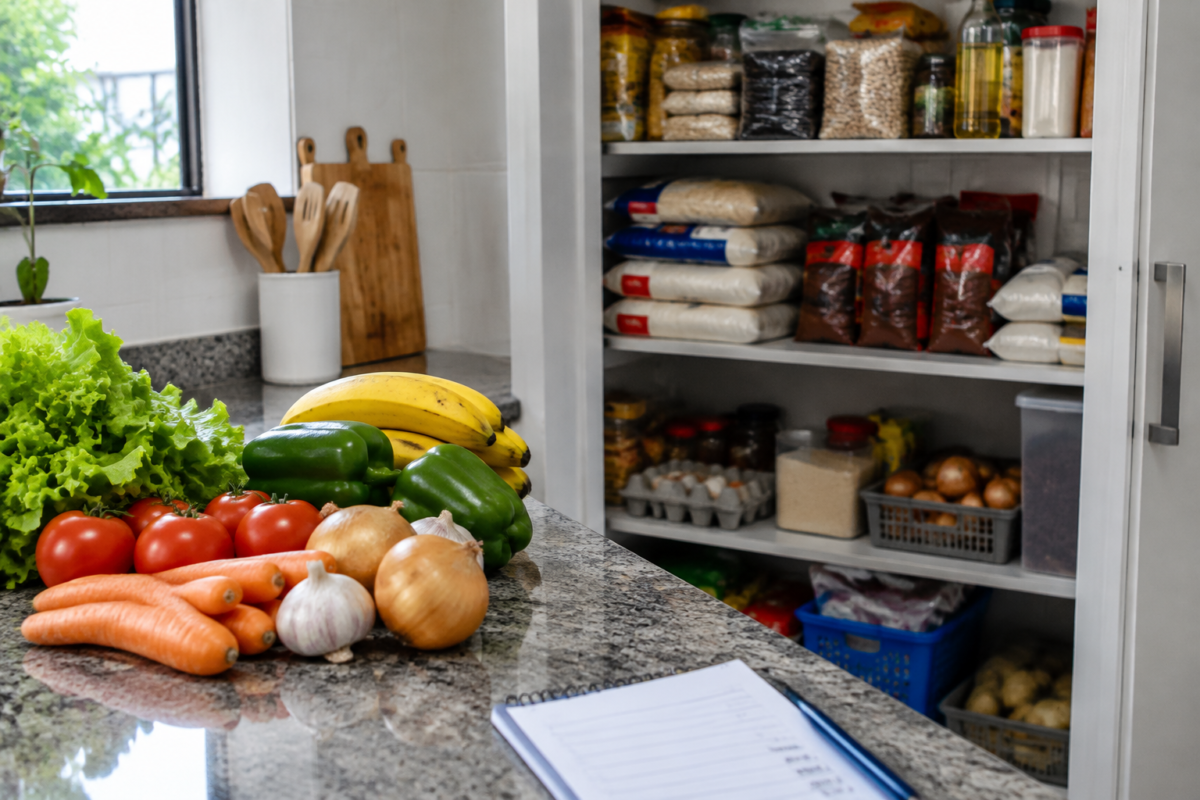 Família reduz compras duplicadas após revisar despensa e recibos