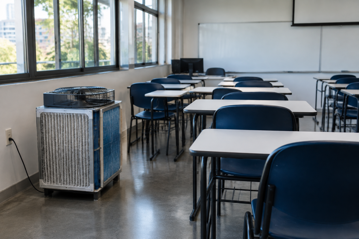 Filtro de ar caseiro reduz partículas em 61% em salas de aula, aponta estudo