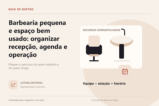 Barbearia pequena e espaço bem usado: organizar recepção, agenda e operação